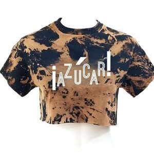 AZUCAR Celia Cruz Acid Washed "Cropped" Crop Top Salsa Cumbia Band Tee Rock Tee